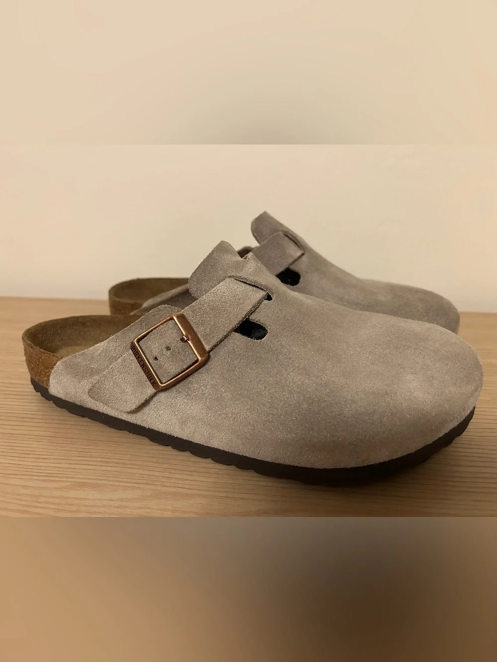 Birkenstock Boston Taupe Suede Leather Clogs Soft Footbed Size 42 Regular Width